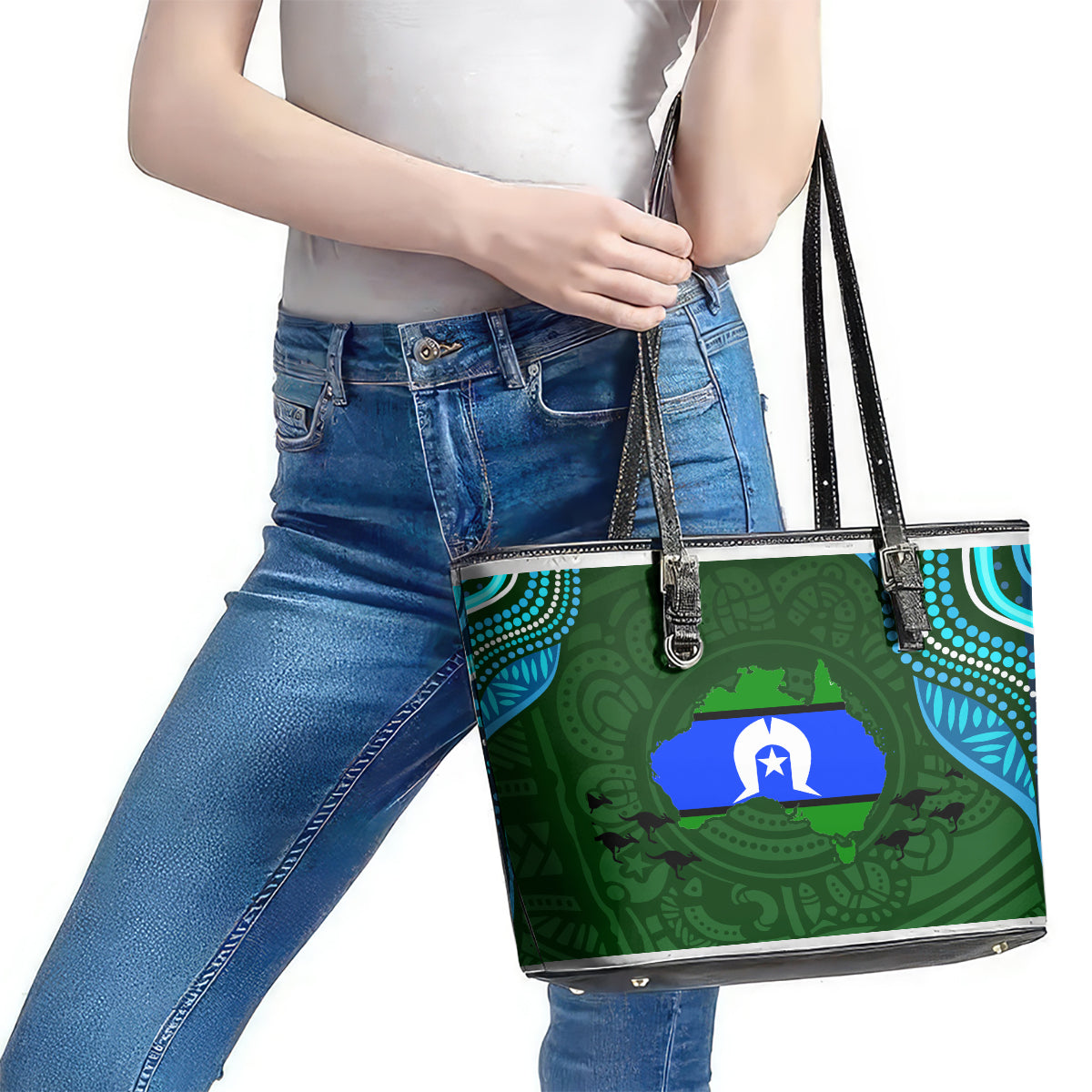 Torest Trait Islands Mix Aboriginal Pattern Leather Tote Bag - Wonder Print Shop