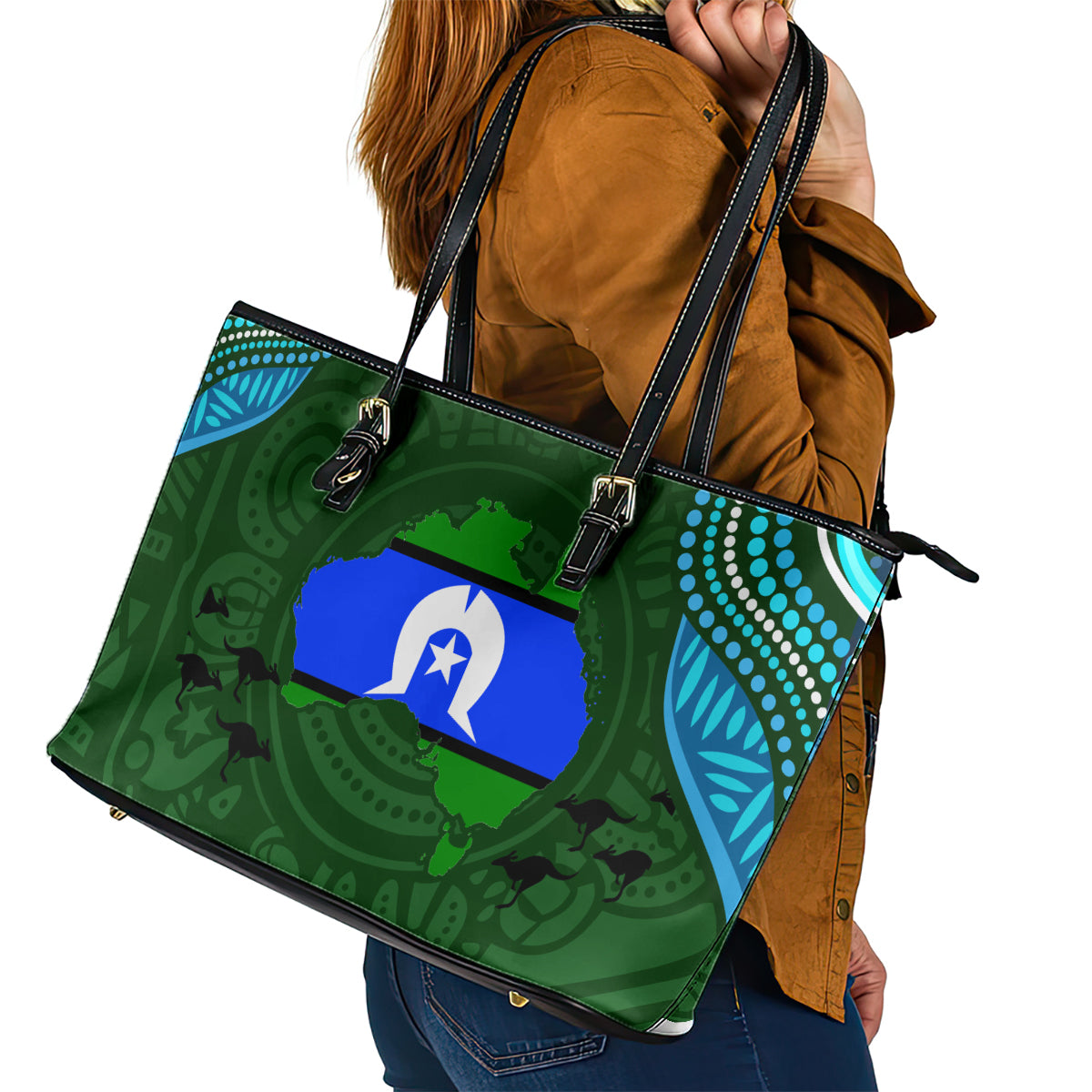 Torest Trait Islands Mix Aboriginal Pattern Leather Tote Bag - Wonder Print Shop
