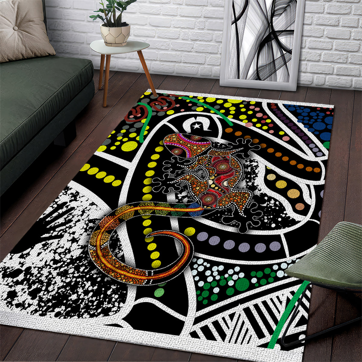 Aboriginal Lizzard Pattern Dot Art Area Rug - Wonder Print Shop