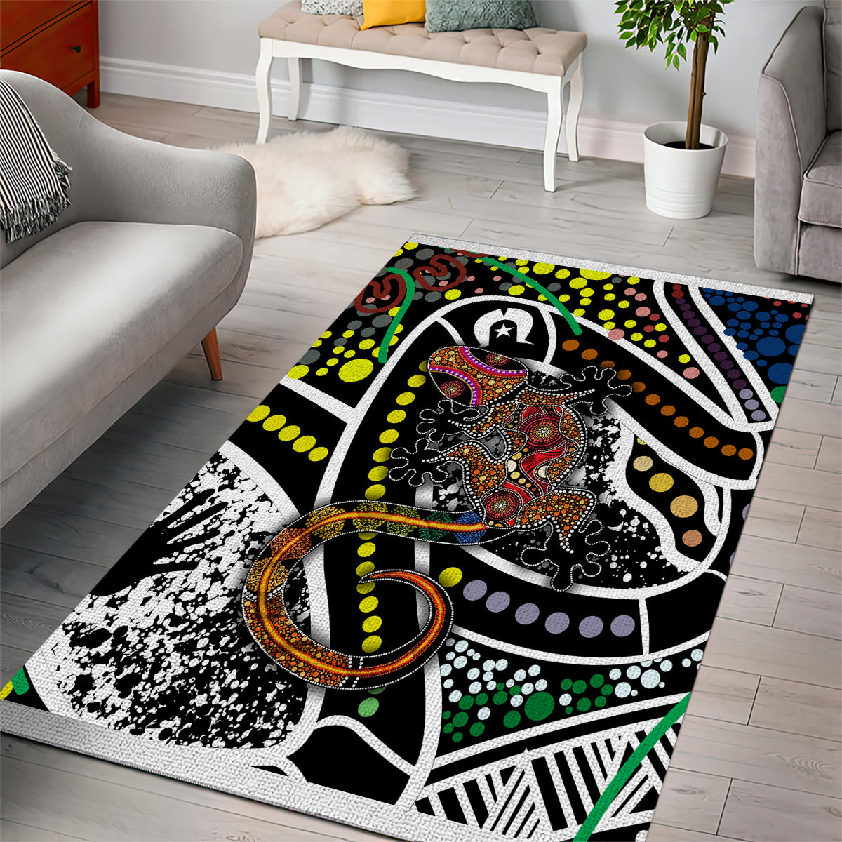 Aboriginal Lizzard Pattern Dot Art Area Rug - Wonder Print Shop