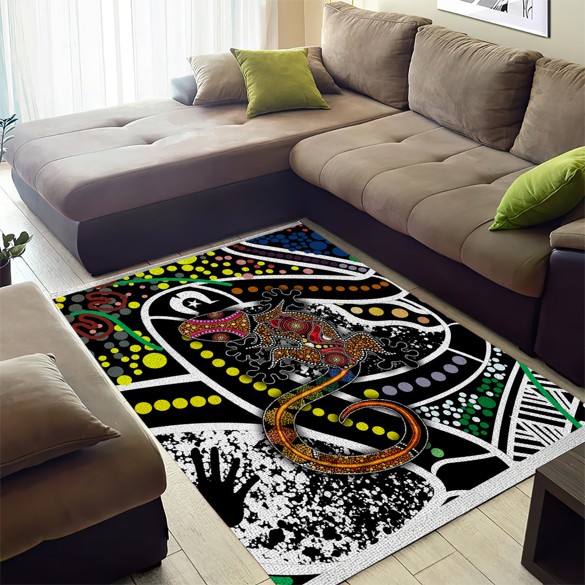 Aboriginal Lizzard Pattern Dot Art Area Rug - Wonder Print Shop