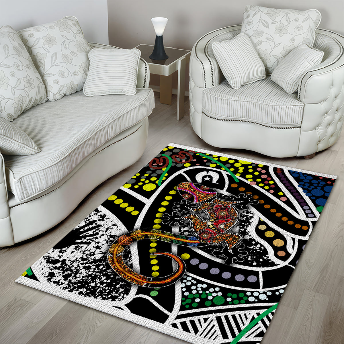 Aboriginal Lizzard Pattern Dot Art Area Rug - Wonder Print Shop