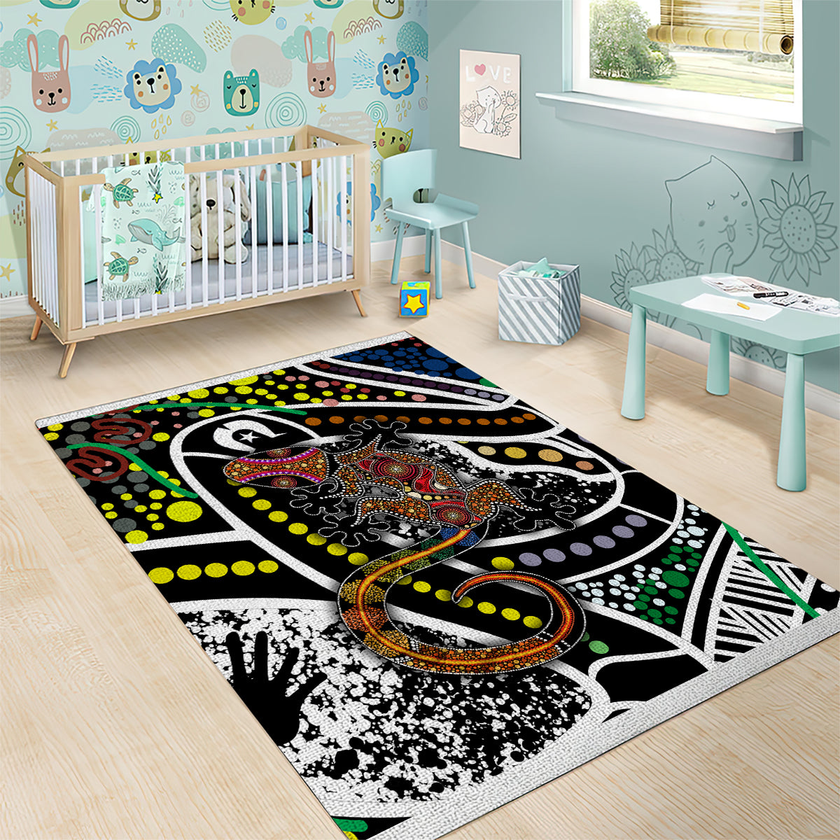 Aboriginal Lizzard Pattern Dot Art Area Rug - Wonder Print Shop