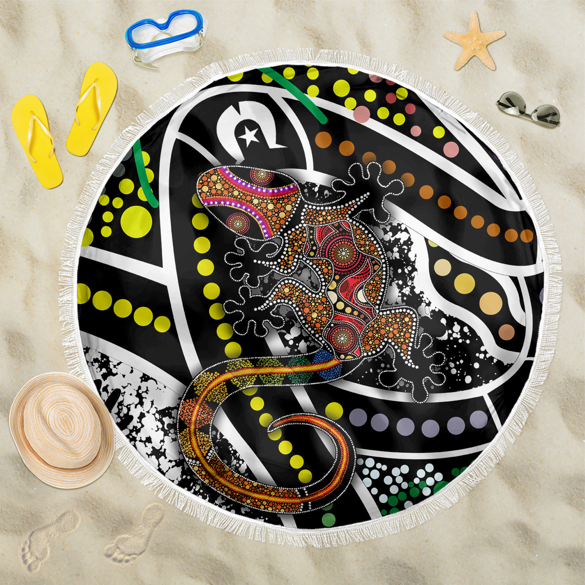 Aboriginal Lizzard Pattern Dot Art Beach Blanket - Wonder Print Shop