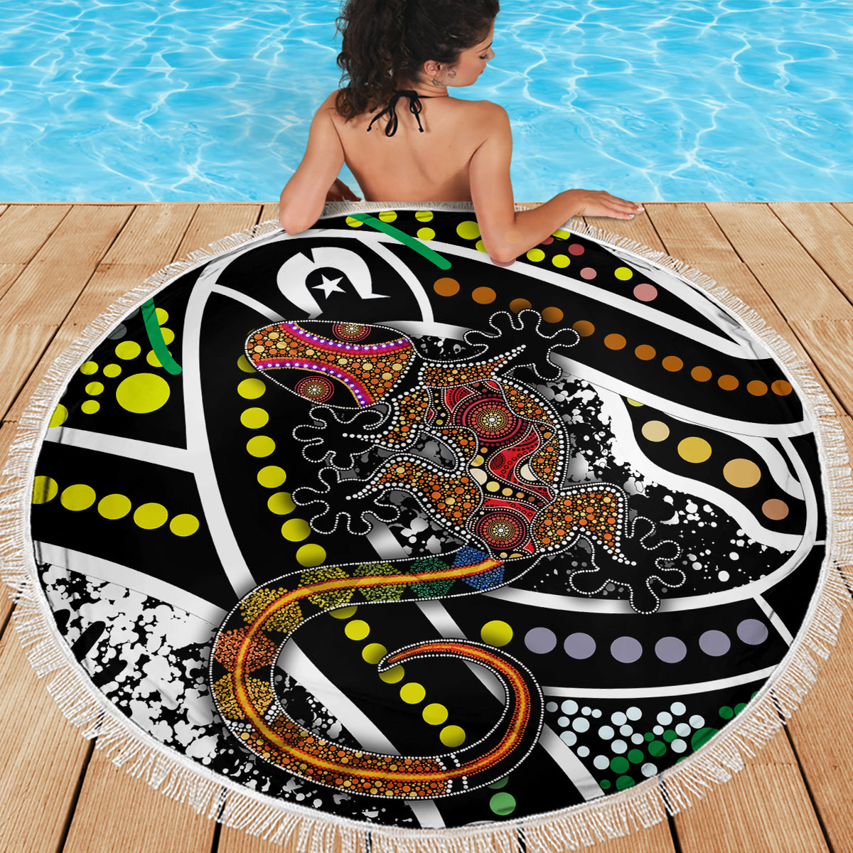 Aboriginal Lizzard Pattern Dot Art Beach Blanket - Wonder Print Shop