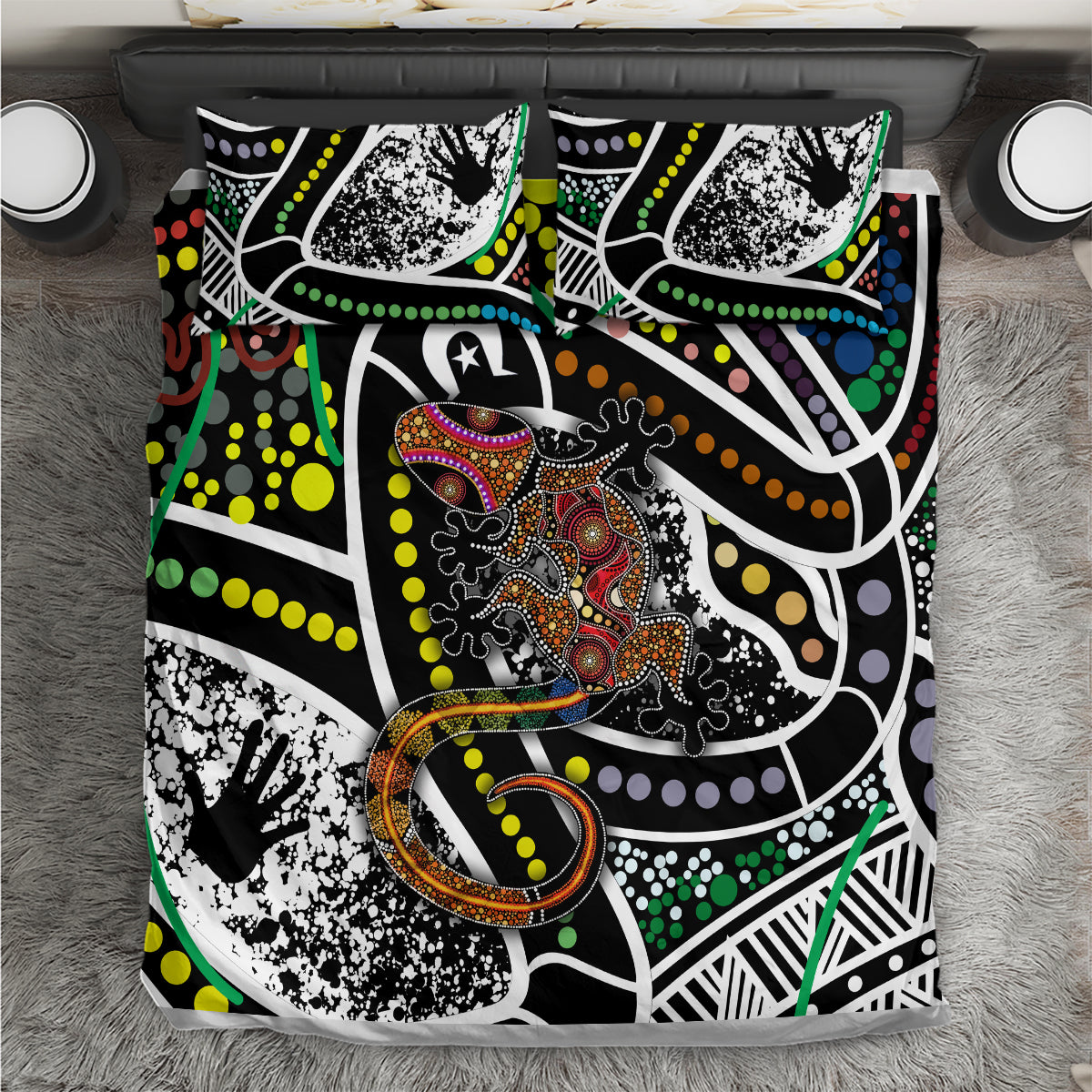 Aboriginal Lizzard Pattern Dot Art Bedding Set - Wonder Print Shop