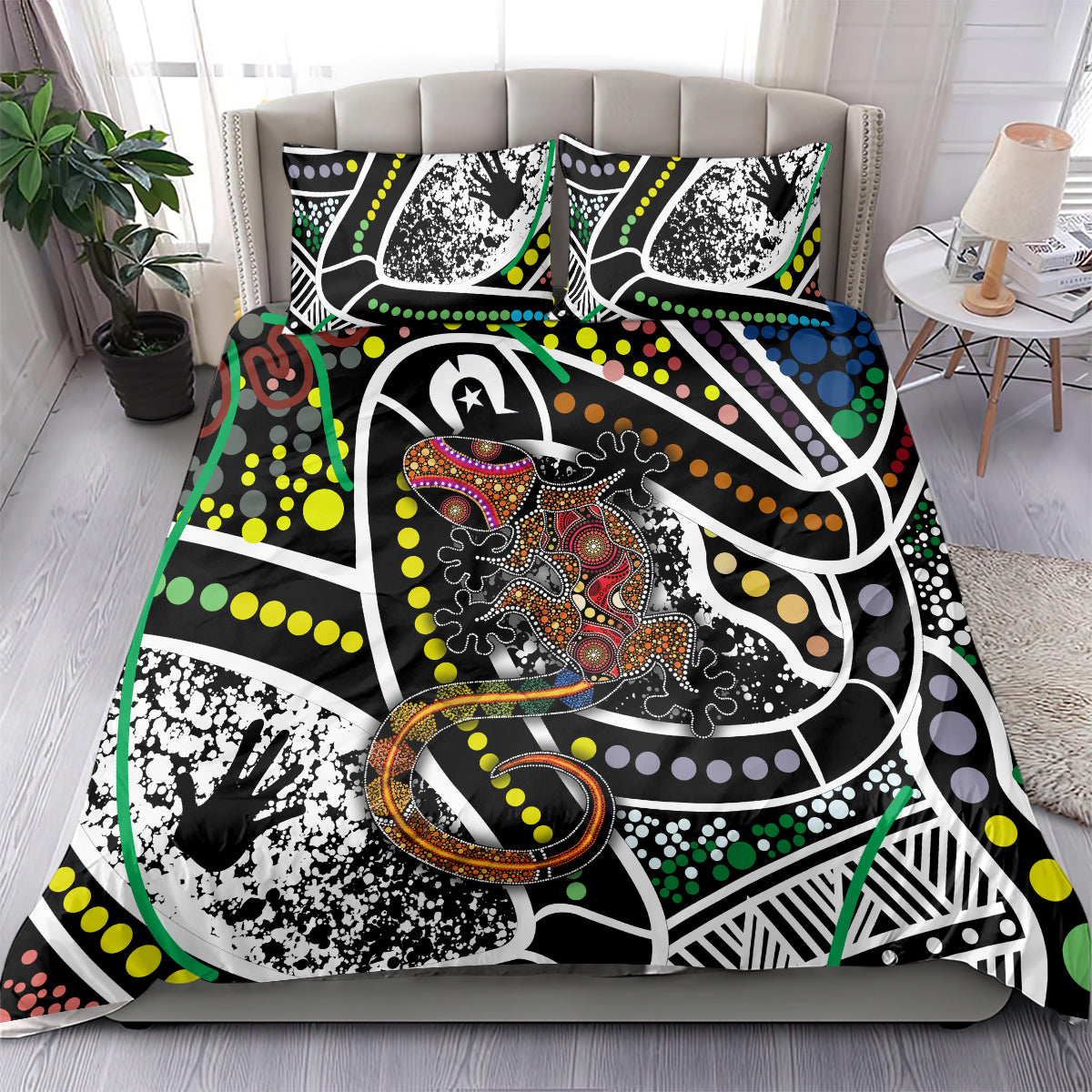 Aboriginal Lizzard Pattern Dot Art Bedding Set - Wonder Print Shop
