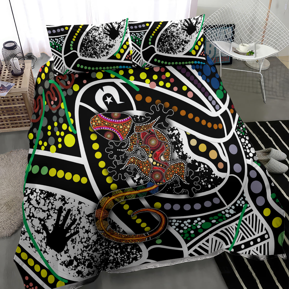 Aboriginal Lizzard Pattern Dot Art Bedding Set - Wonder Print Shop