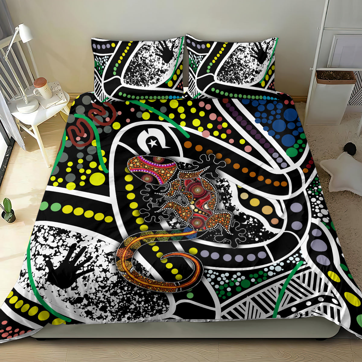 Aboriginal Lizzard Pattern Dot Art Bedding Set - Wonder Print Shop