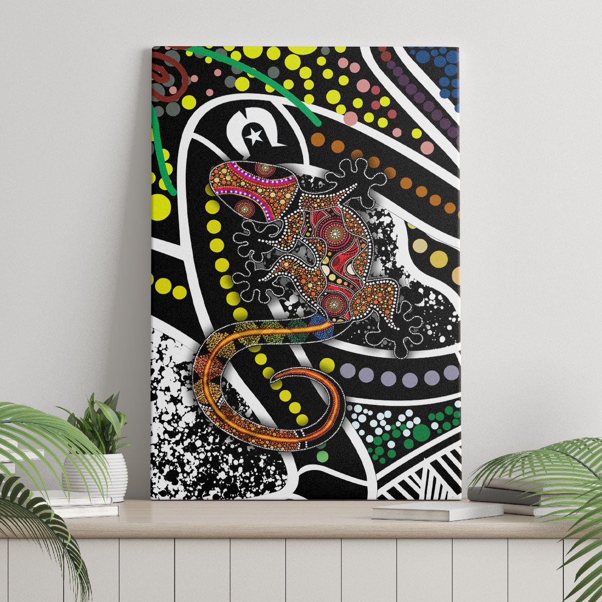 Aboriginal Lizzard Pattern Dot Art Canvas Wall Art - Wonder Print Shop