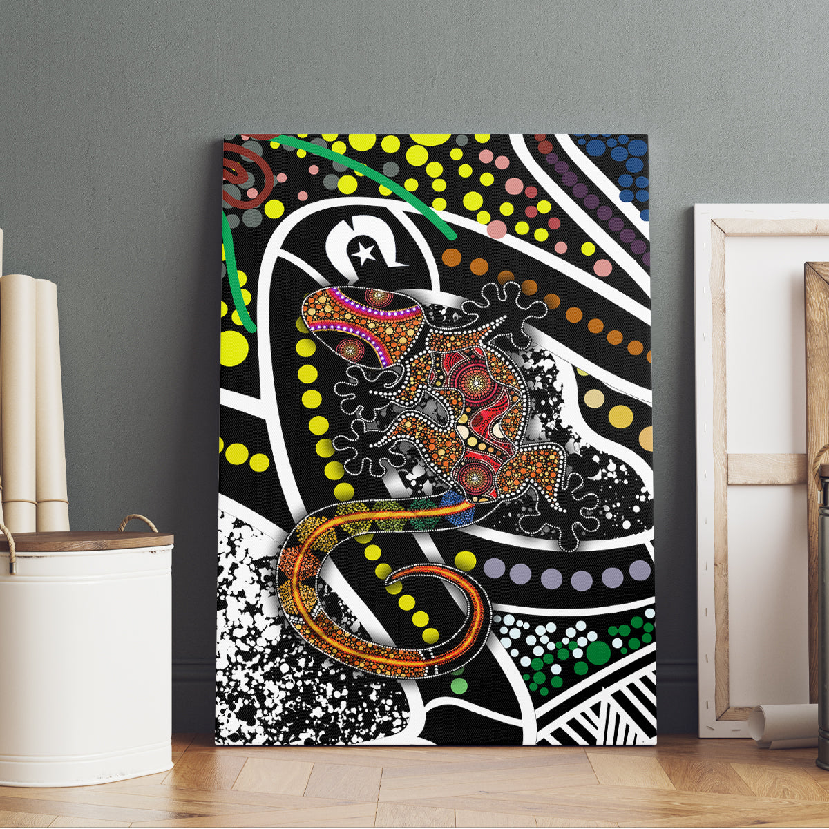 Aboriginal Lizzard Pattern Dot Art Canvas Wall Art - Wonder Print Shop