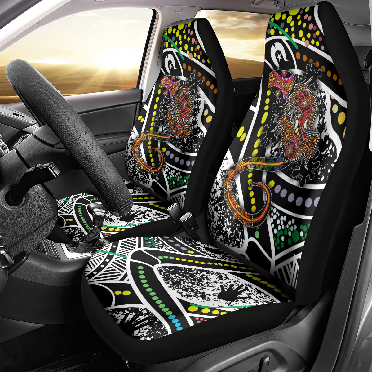 Aboriginal Lizzard Pattern Dot Art Car Seat Cover - Wonder Print Shop