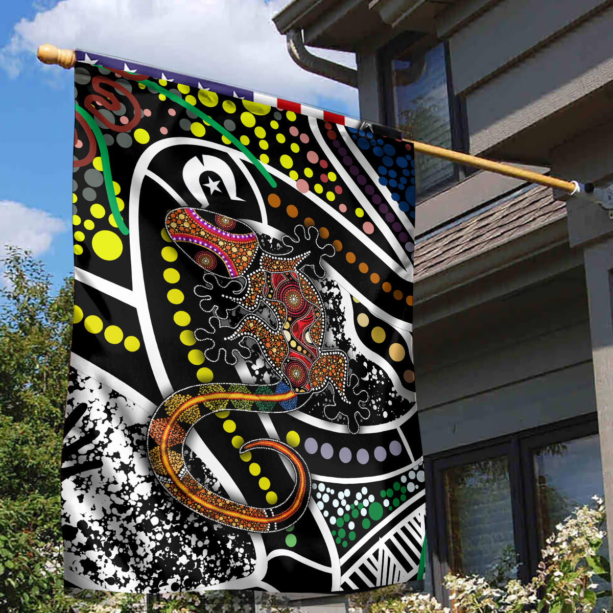 Aboriginal Lizzard Pattern Dot Art Garden Flag - Wonder Print Shop