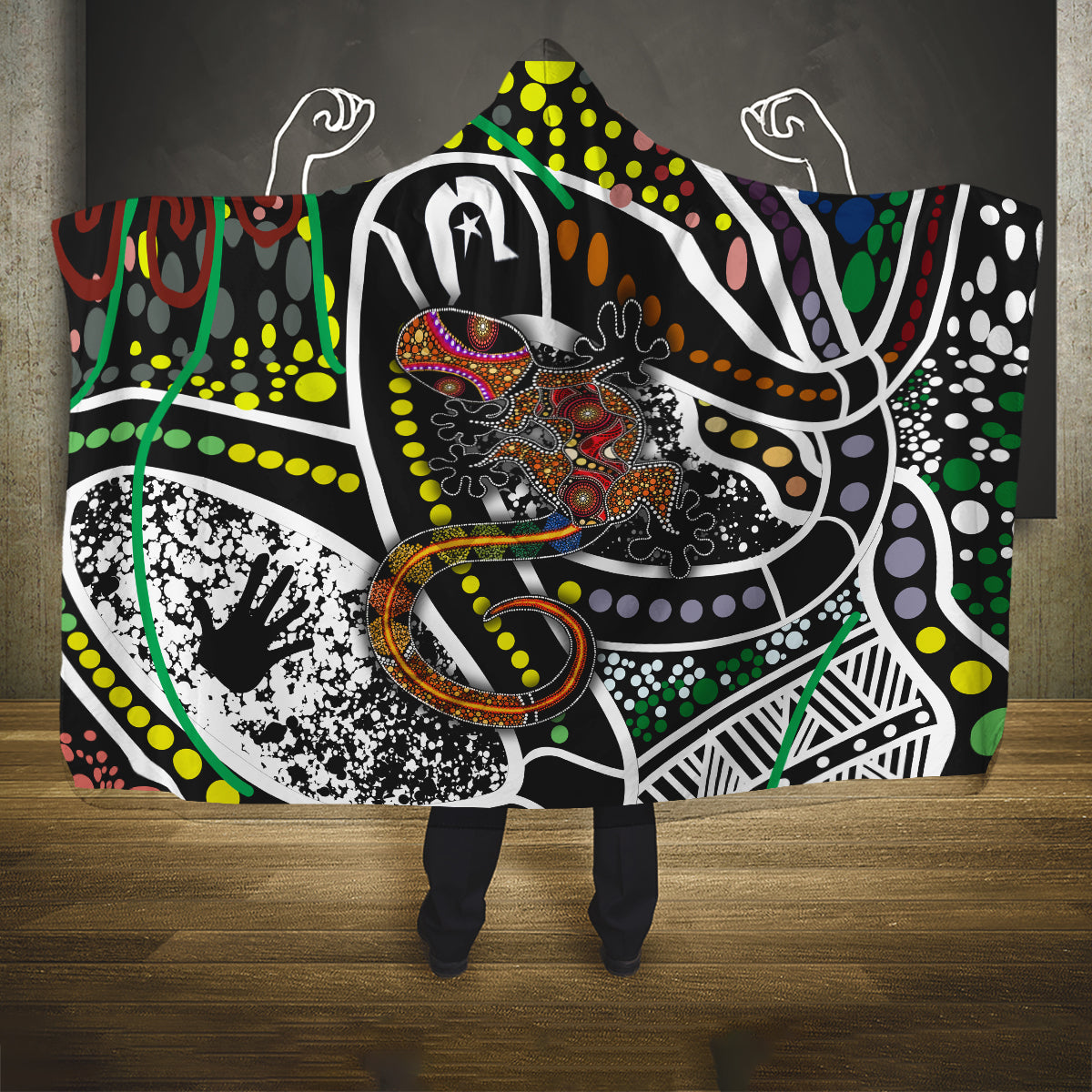 Aboriginal Lizzard Pattern Dot Art Hooded Blanket