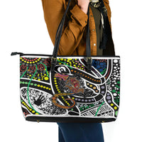Aboriginal Lizzard Pattern Dot Art Leather Tote Bag - Wonder Print Shop