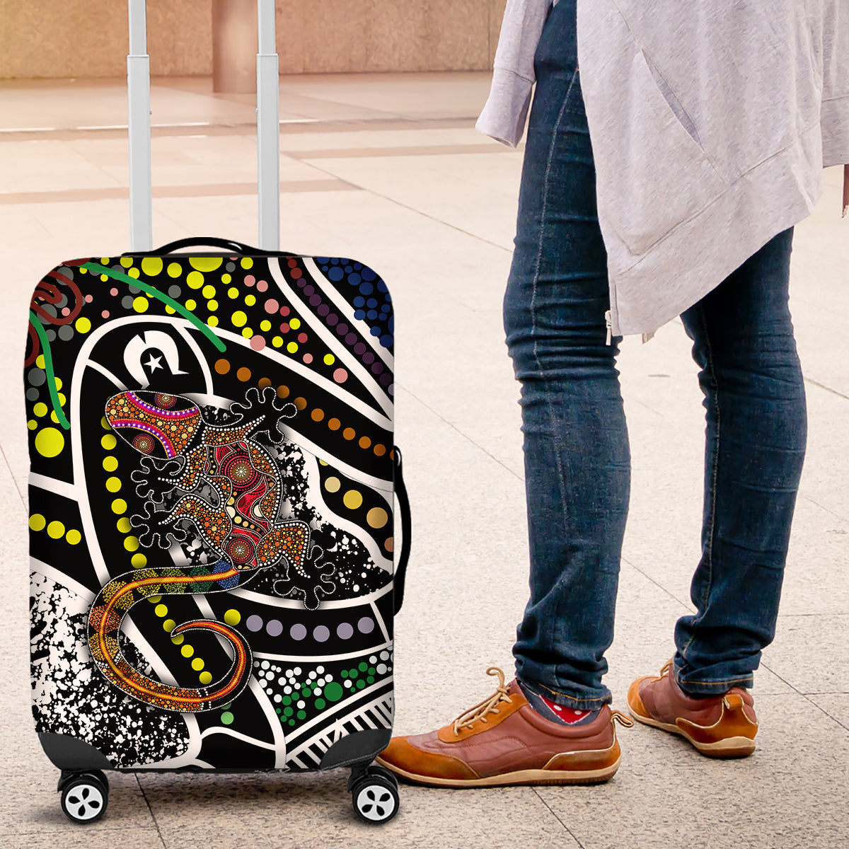 Aboriginal Lizzard Pattern Dot Art Luggage Cover - Wonder Print Shop