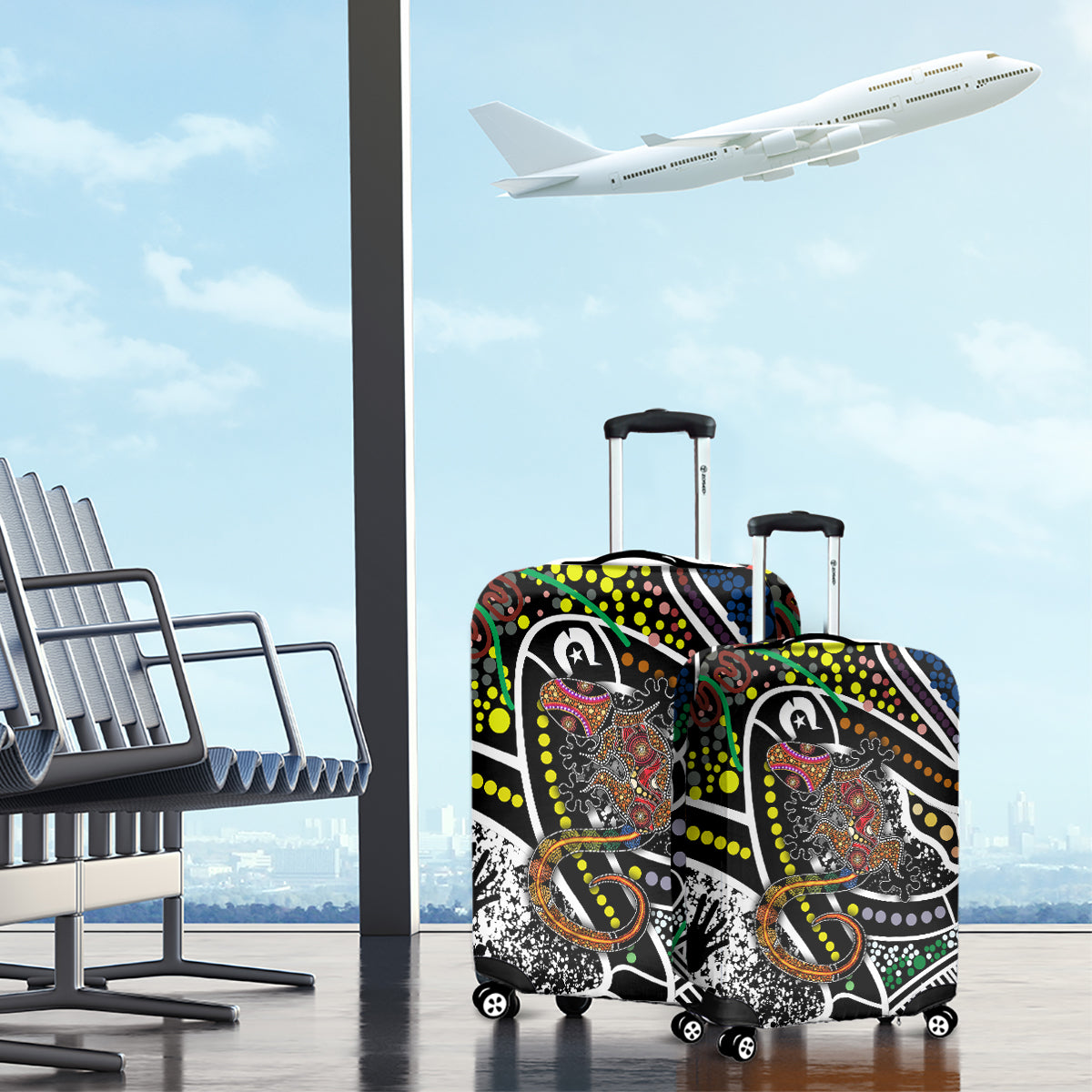 Aboriginal Lizzard Pattern Dot Art Luggage Cover - Wonder Print Shop