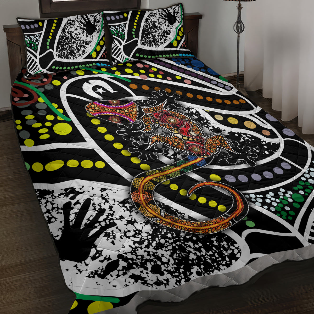 Aboriginal Lizzard Pattern Dot Art Quilt Bed Set - Wonder Print Shop