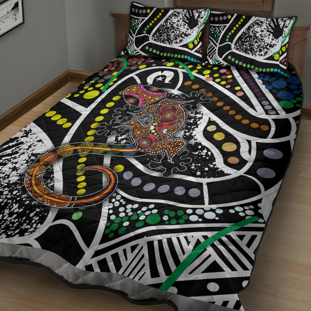 Aboriginal Lizzard Pattern Dot Art Quilt Bed Set - Wonder Print Shop
