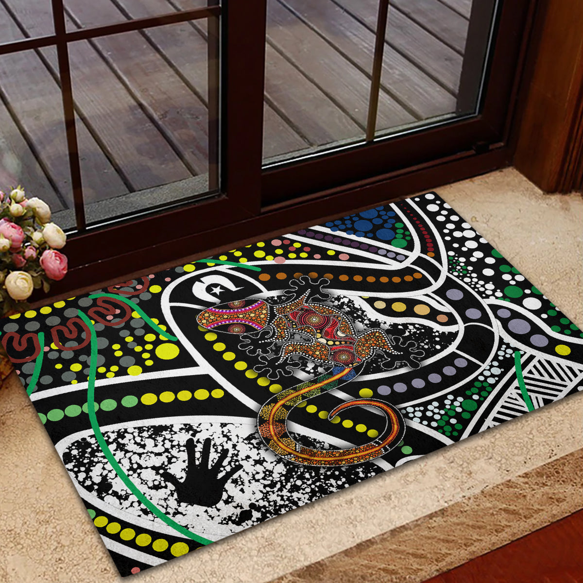Aboriginal Lizzard Pattern Dot Art Rubber Doormat - Wonder Print Shop