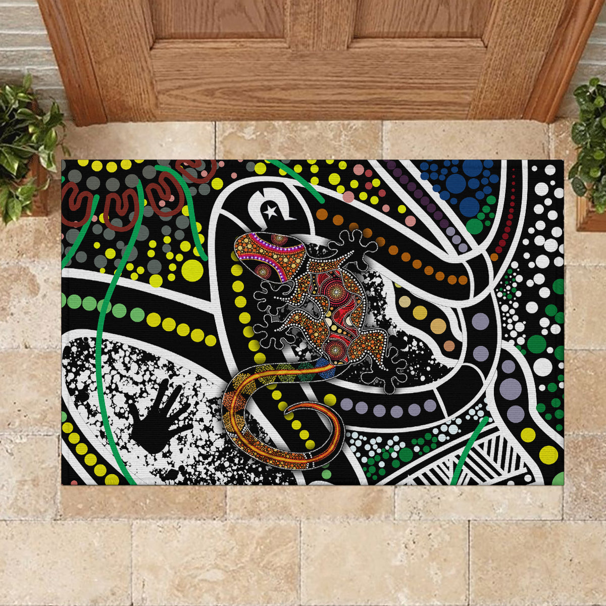 Aboriginal Lizzard Pattern Dot Art Rubber Doormat - Wonder Print Shop