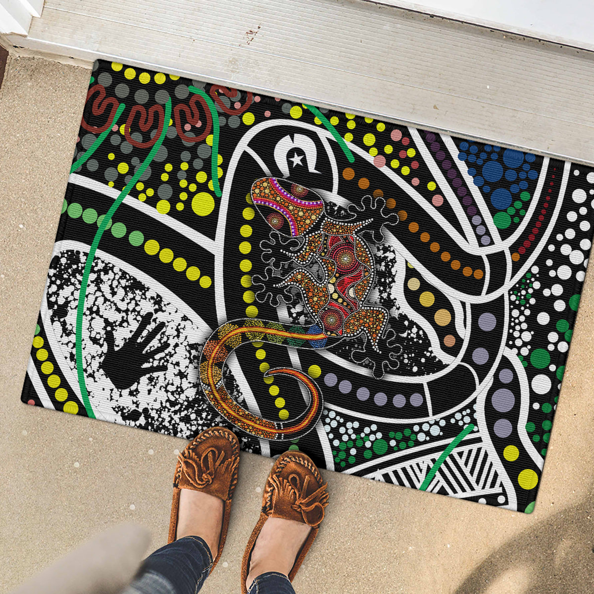 Aboriginal Lizzard Pattern Dot Art Rubber Doormat - Wonder Print Shop