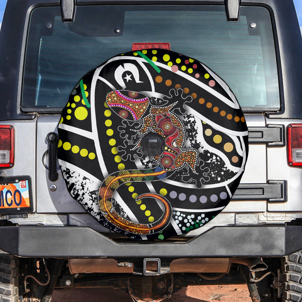 Aboriginal Lizzard Pattern Dot Art Spare Tire Cover - Wonder Print Shop