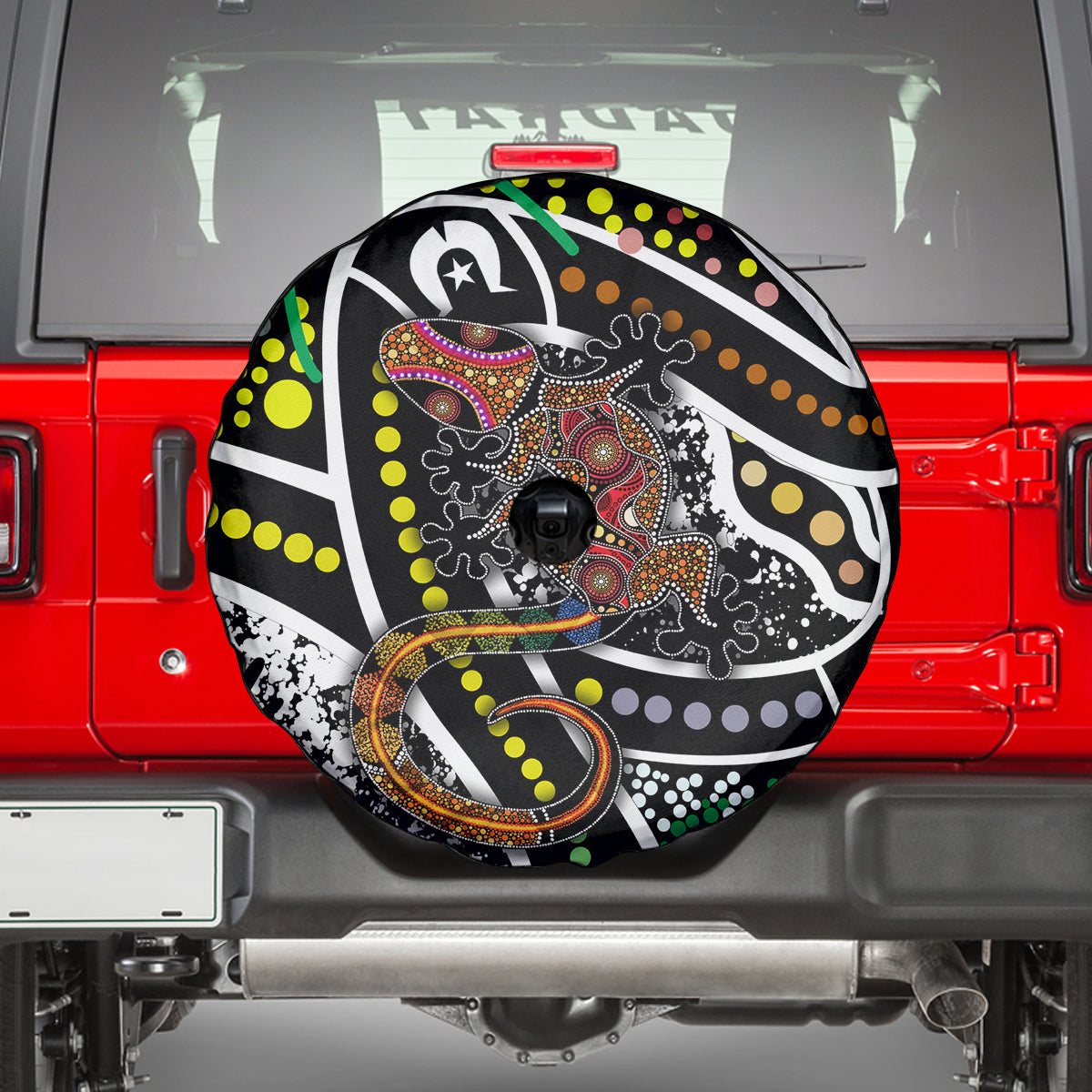 Aboriginal Lizzard Pattern Dot Art Spare Tire Cover - Wonder Print Shop