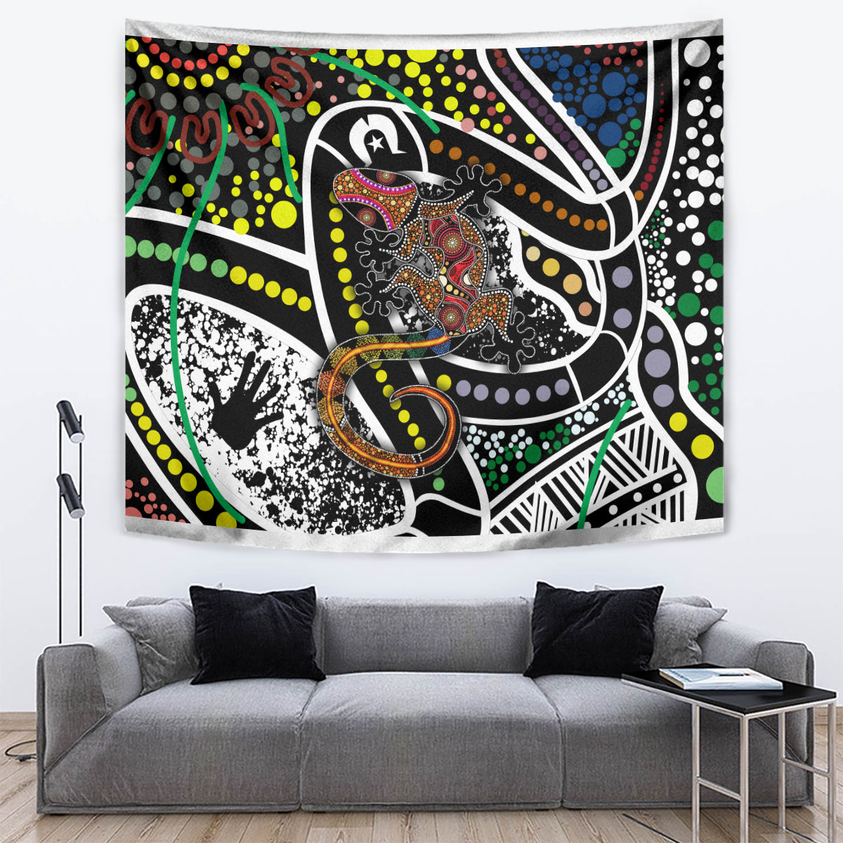 Aboriginal Lizzard Pattern Dot Art Tapestry - Wonder Print Shop