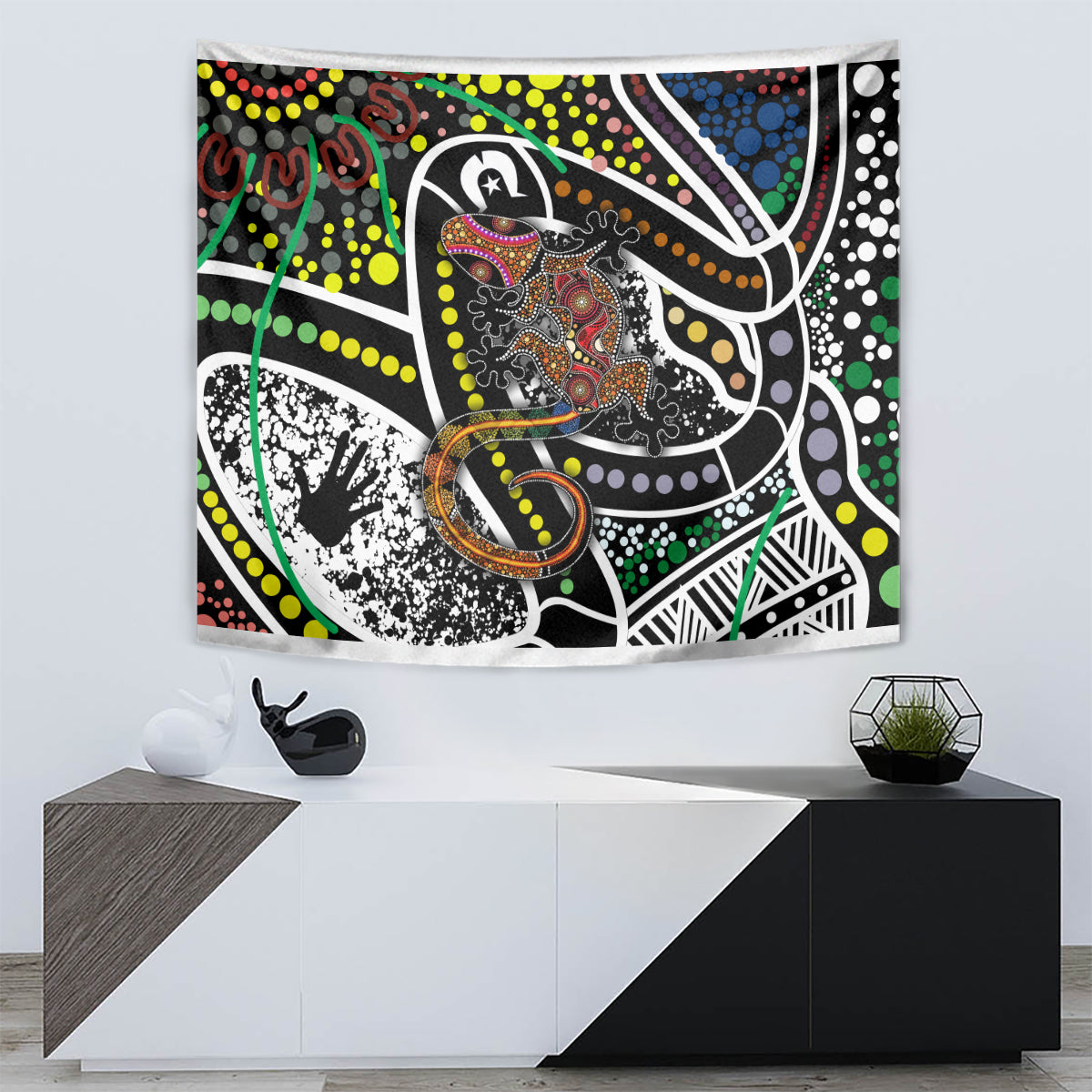 Aboriginal Lizzard Pattern Dot Art Tapestry - Wonder Print Shop