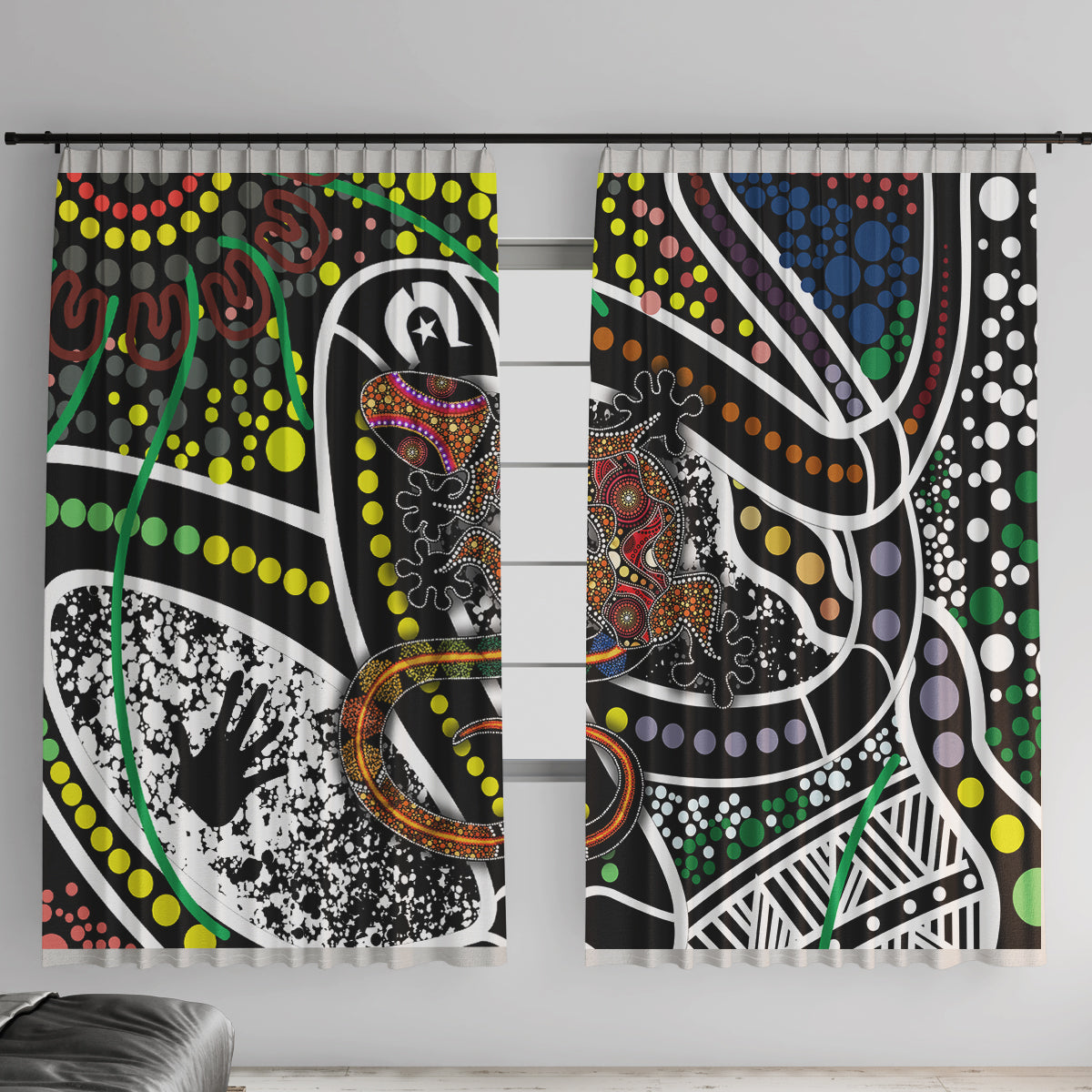 Aboriginal Lizzard Pattern Dot Art Window Curtain - Wonder Print Shop
