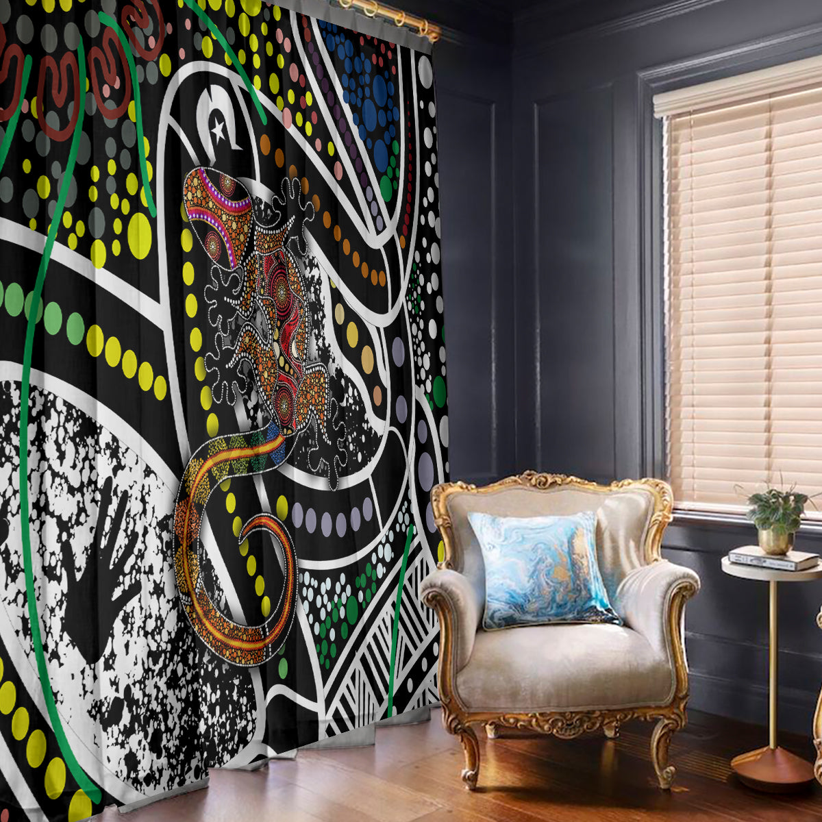 Aboriginal Lizzard Pattern Dot Art Window Curtain - Wonder Print Shop