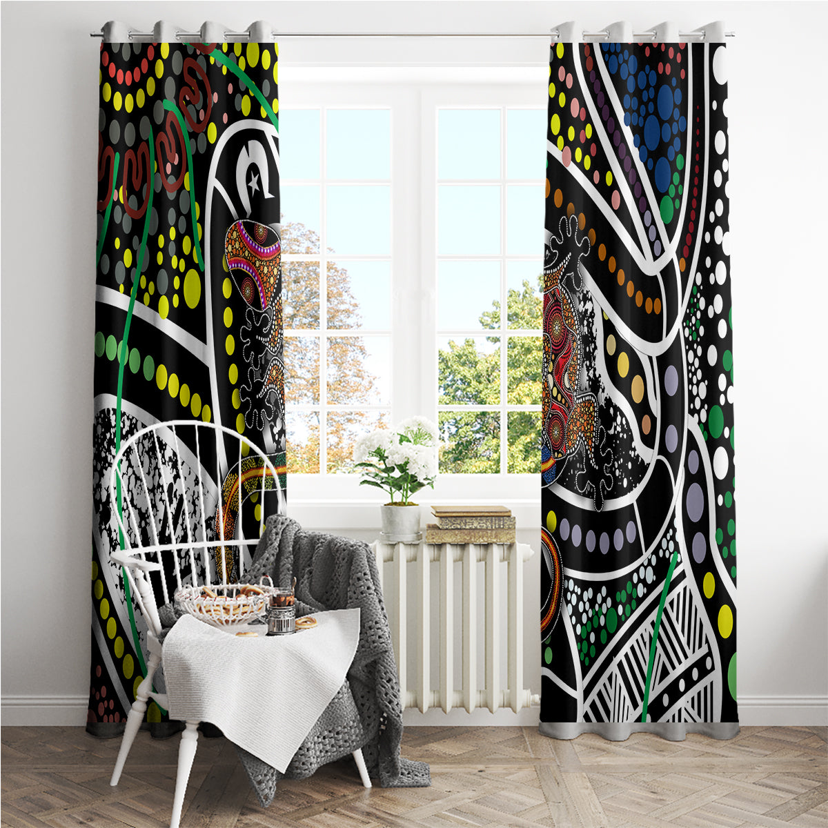 Aboriginal Lizzard Pattern Dot Art Window Curtain - Wonder Print Shop