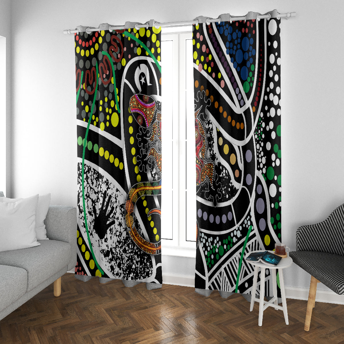 Aboriginal Lizzard Pattern Dot Art Window Curtain - Wonder Print Shop