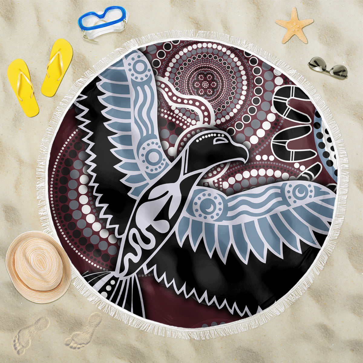 Aboriginal Pattern Bird Beach Blanket - Wonder Print Shop