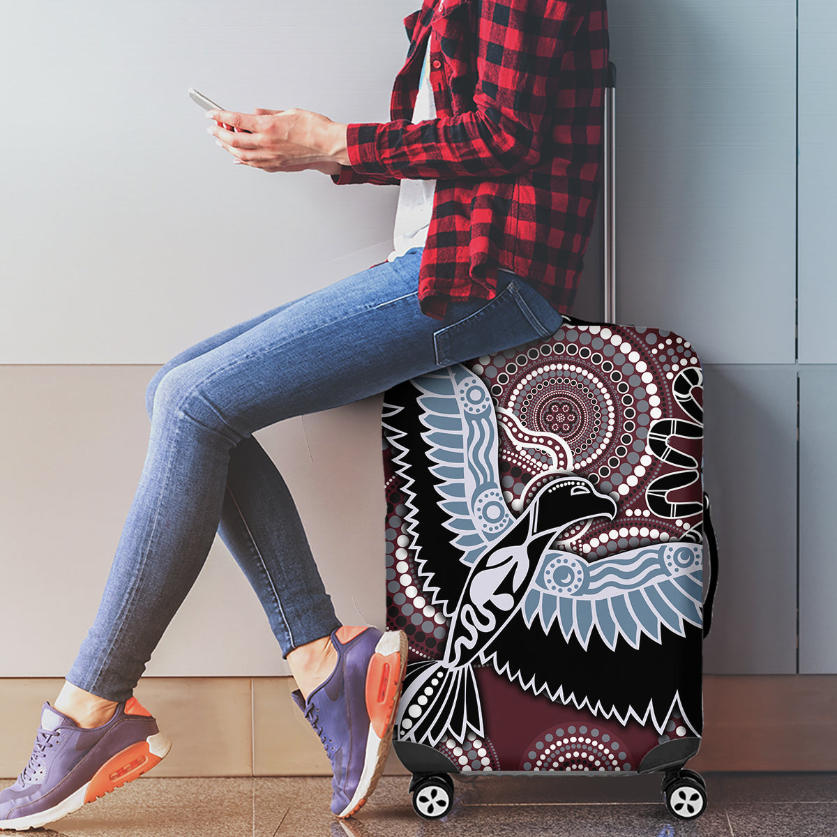Aboriginal Pattern Bird Luggage Cover - Wonder Print Shop
