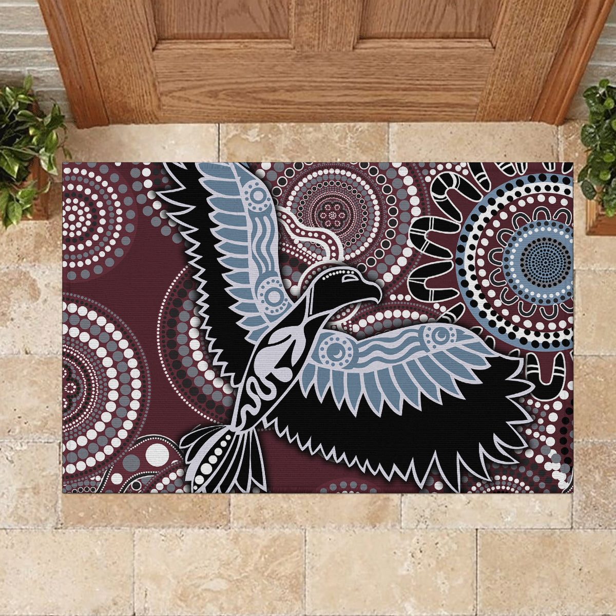 Aboriginal Pattern Bird Rubber Doormat - Wonder Print Shop