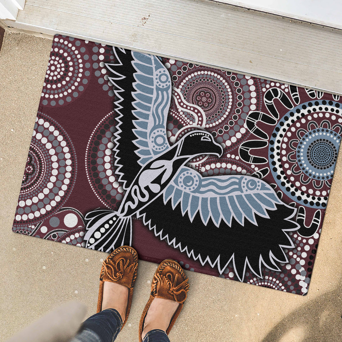 Aboriginal Pattern Bird Rubber Doormat - Wonder Print Shop