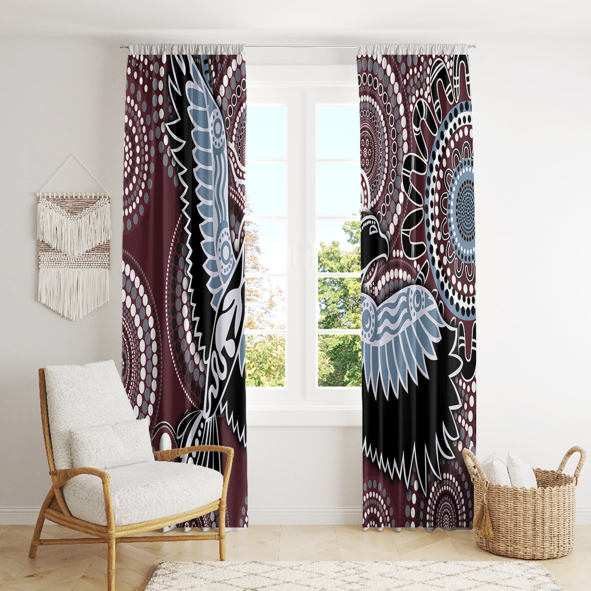 Aboriginal Pattern Bird Window Curtain - Wonder Print Shop