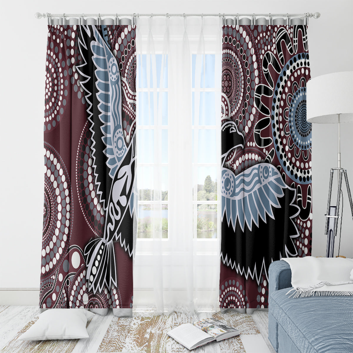 Aboriginal Pattern Bird Window Curtain - Wonder Print Shop