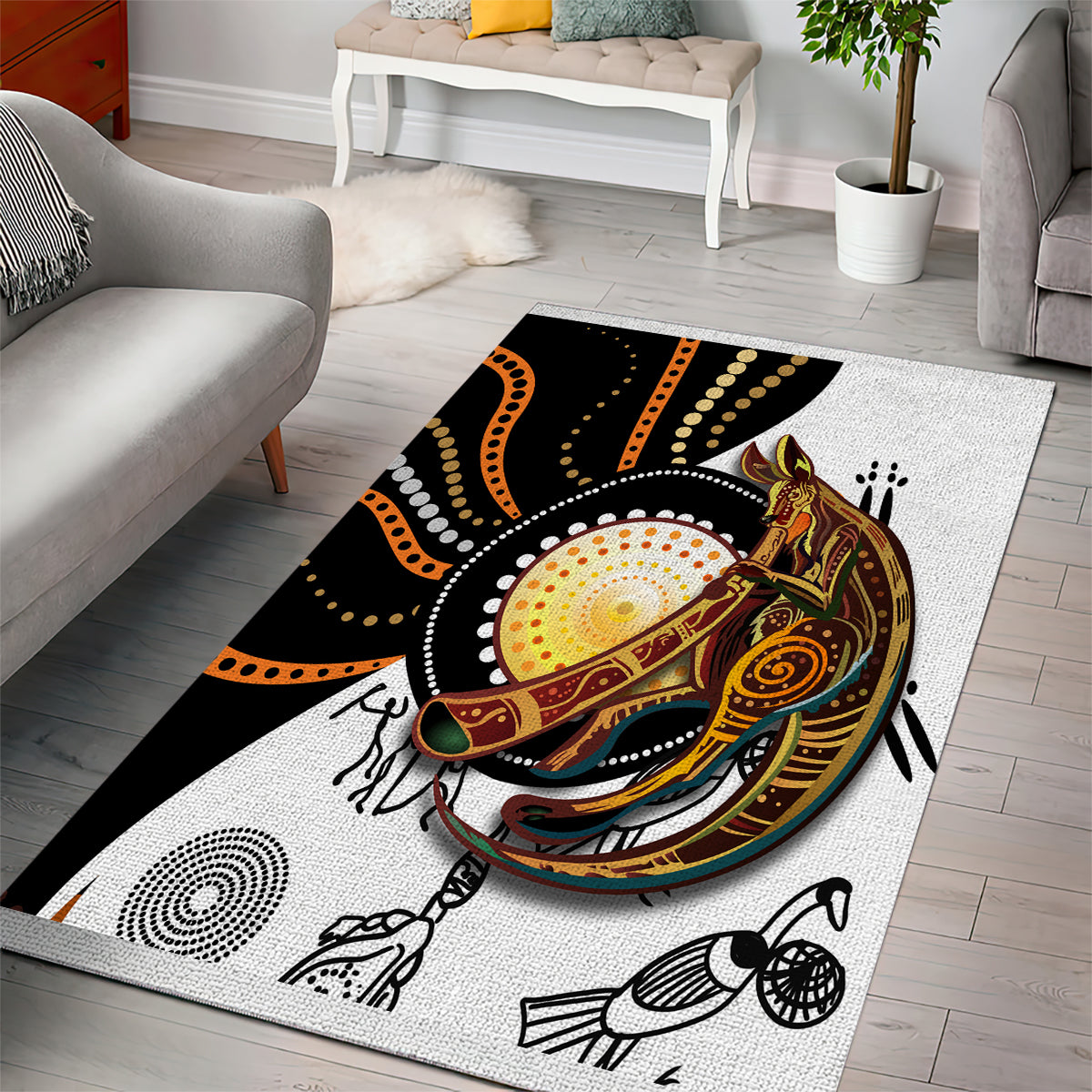 Aboriginal Kangaroo Pattern Dot Art Area Rug - Wonder Print Shop