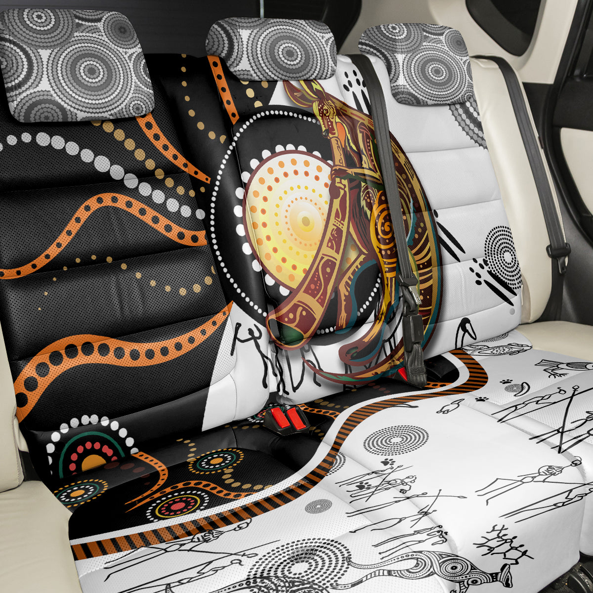 Aboriginal Kangaroo Pattern Dot Art Back Car Seat Cover - Wonder Print Shop