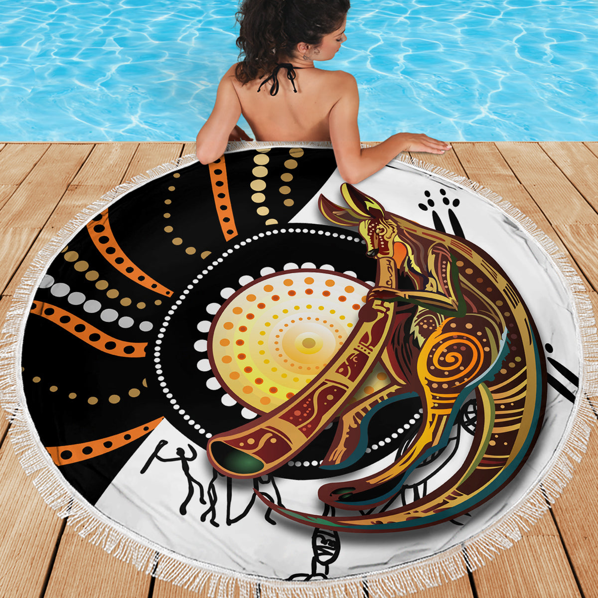 Aboriginal Kangaroo Pattern Dot Art Beach Blanket - Wonder Print Shop