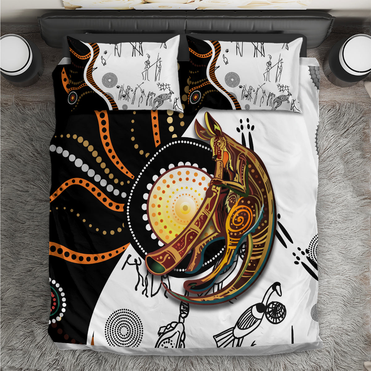 Aboriginal Kangaroo Pattern Dot Art Bedding Set - Wonder Print Shop