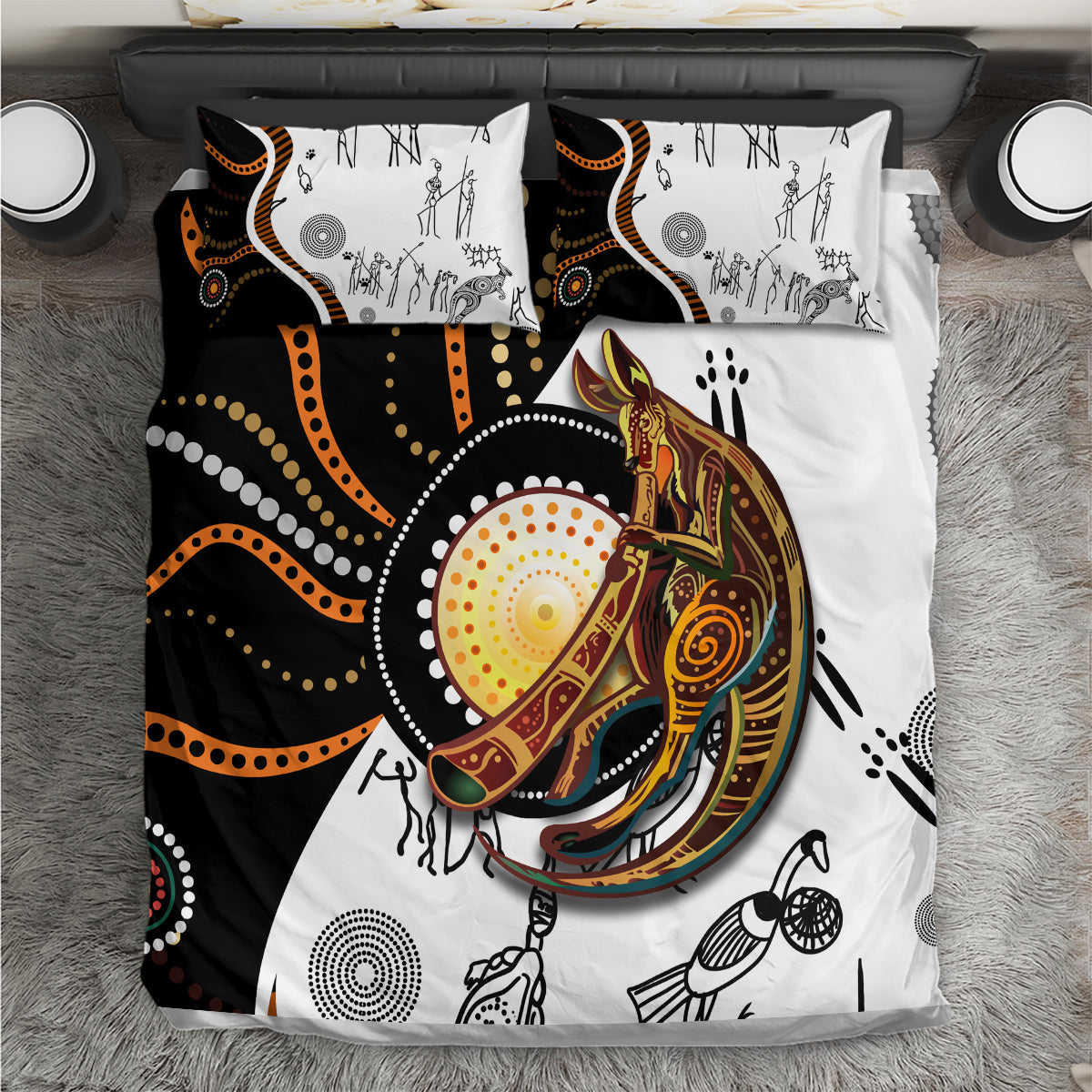 Aboriginal Kangaroo Pattern Dot Art Bedding Set