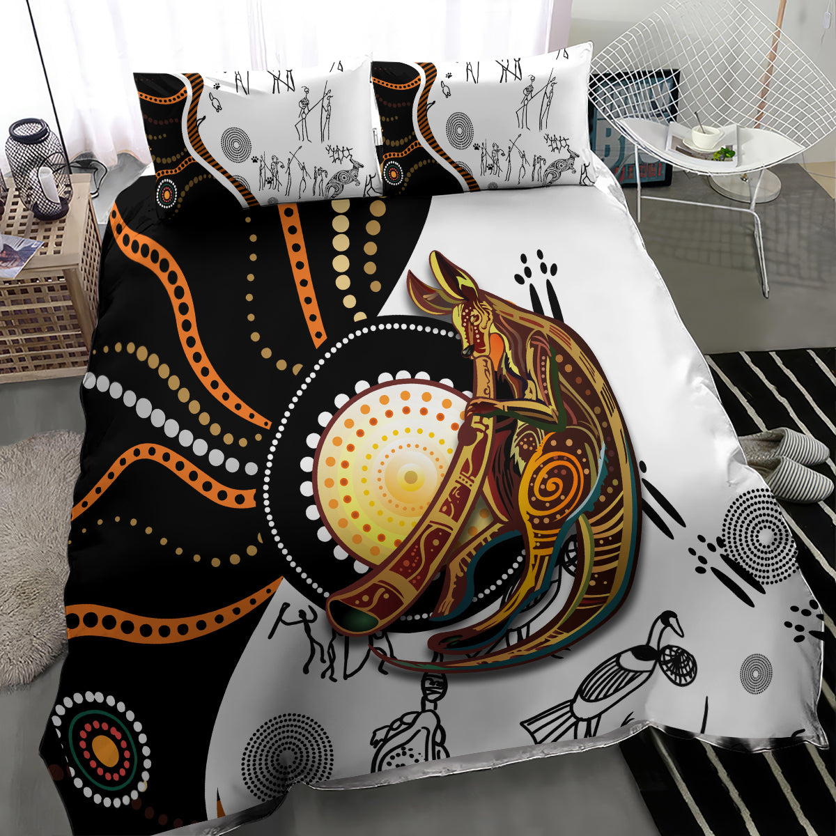 Aboriginal Kangaroo Pattern Dot Art Bedding Set - Wonder Print Shop