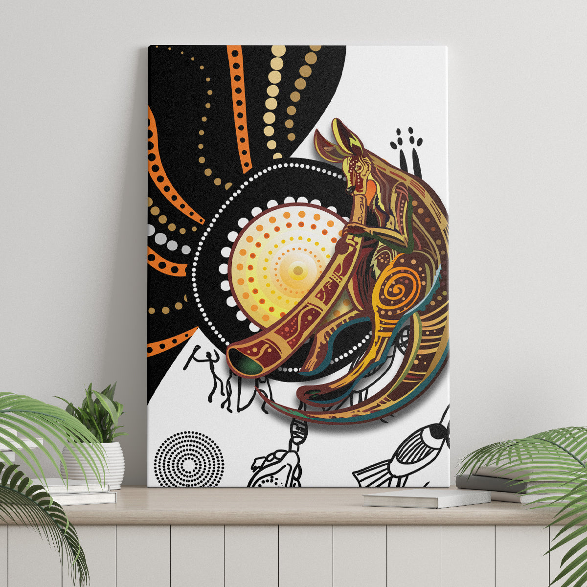 Aboriginal Kangaroo Pattern Dot Art Canvas Wall Art - Wonder Print Shop