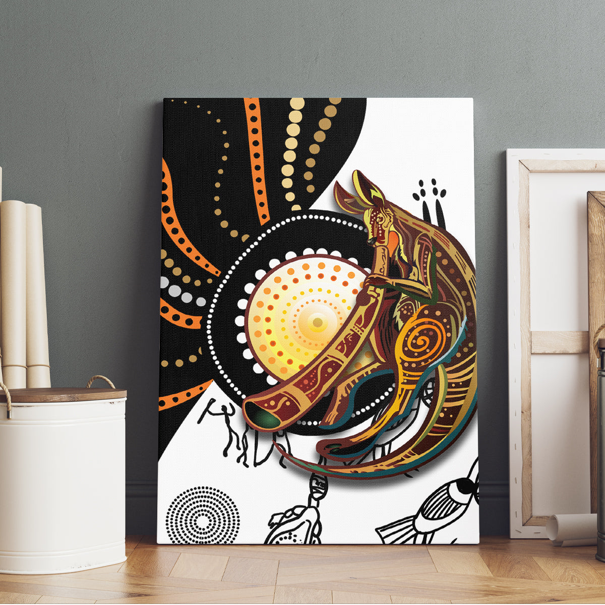 Aboriginal Kangaroo Pattern Dot Art Canvas Wall Art - Wonder Print Shop