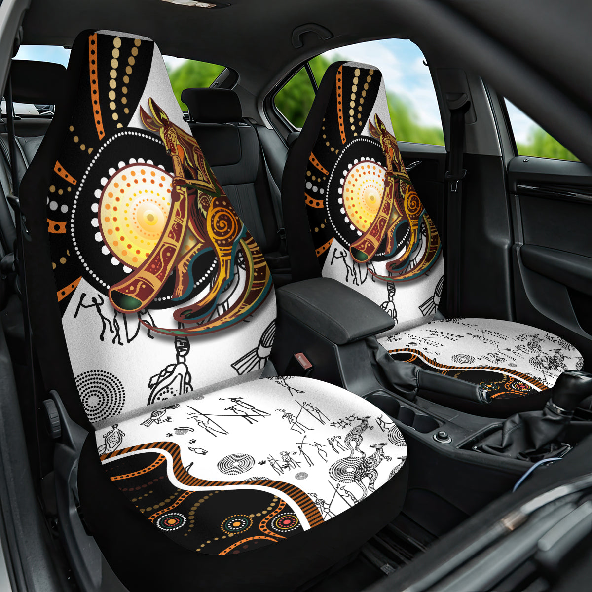 Aboriginal Kangaroo Pattern Dot Art Car Seat Cover - Wonder Print Shop