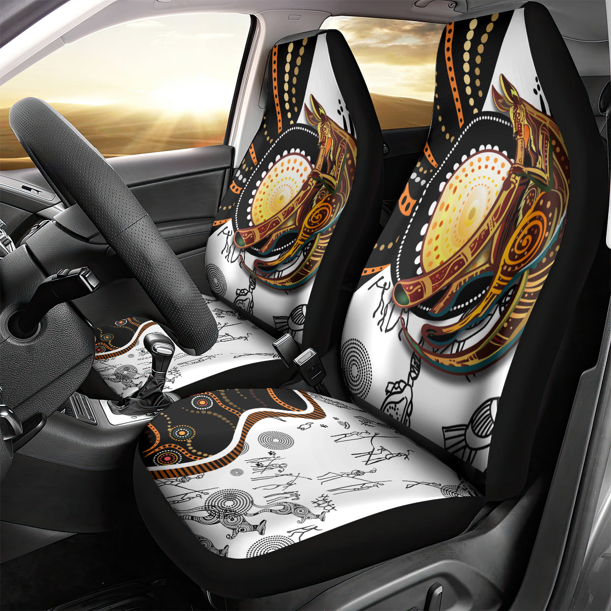 Aboriginal Kangaroo Pattern Dot Art Car Seat Cover - Wonder Print Shop